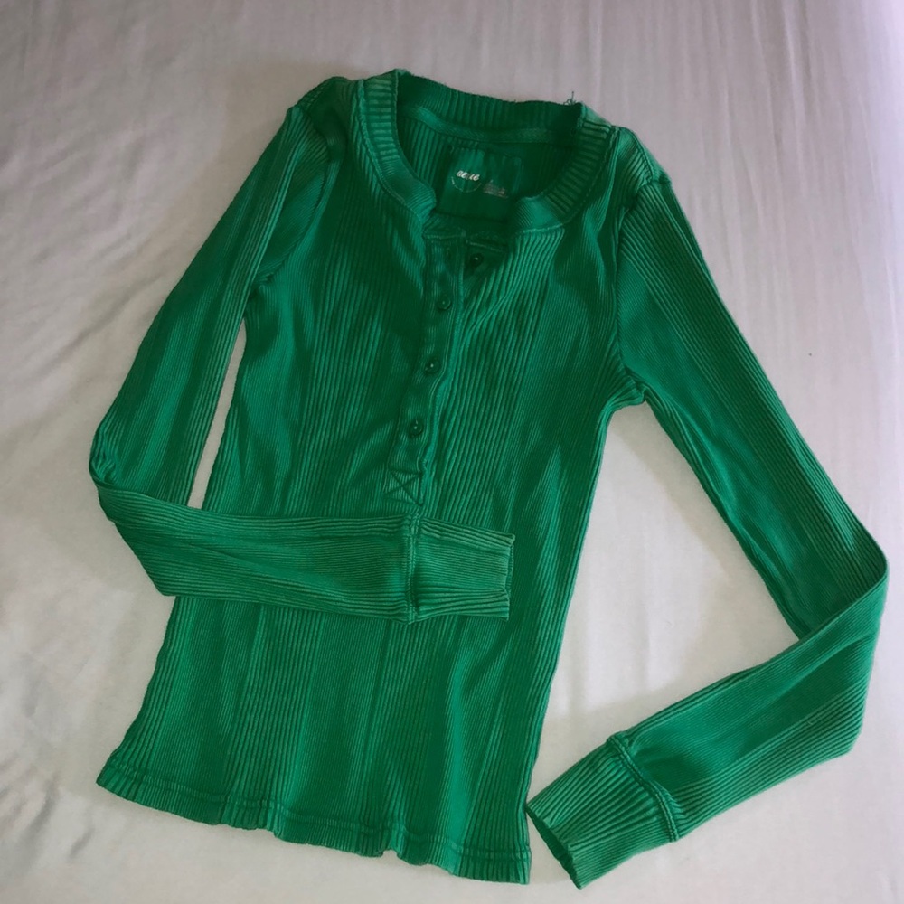 Green Ribbed Long Sleeve Top